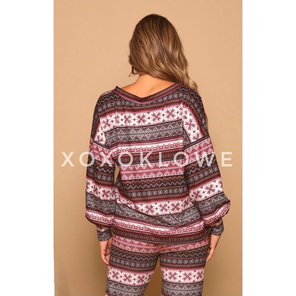 Peach Love Burgundy Faire Isle Pajama Set | Soft Knit Loungewear - Picture 10 of 10
